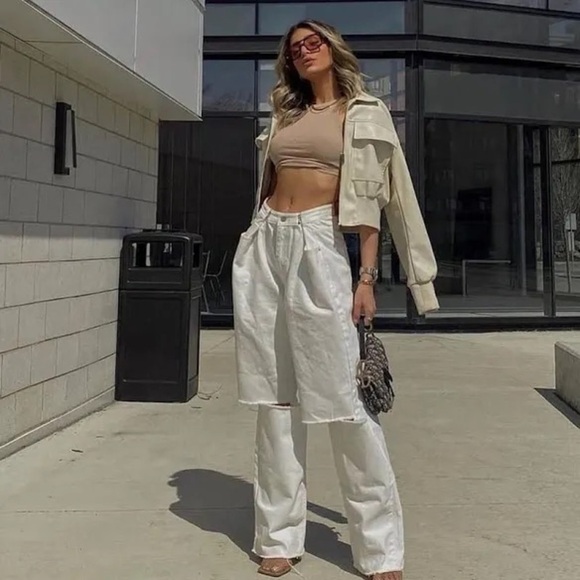 NWT Storets Vera Slash White denim Cutout Jeans baggy boyfriend oversized S M - Picture 3 of 15